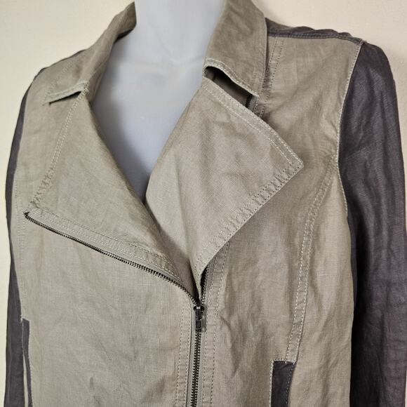 Eileen Fisher Moto Jacket Coated Organic Linen Asymmetric Casual Taupe Size PL - Picture 8 of 16